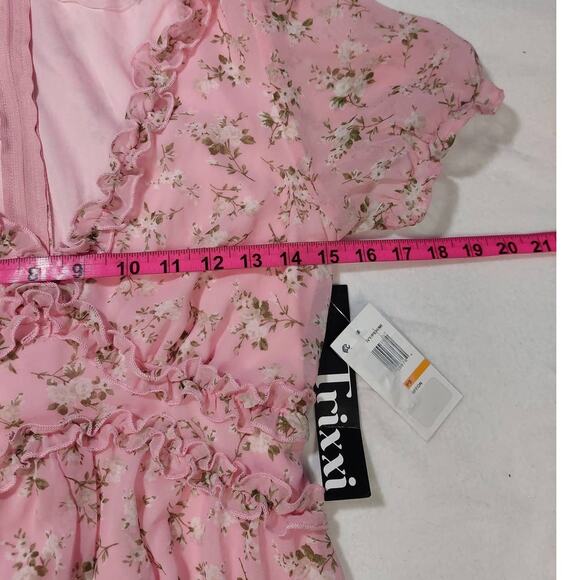 TRIXXI SZ S pink floral spring ruffle short sleeve romper NWT B88 - Picture 4 of 7